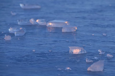 Blue ice... Ice sheets (high water on the Lower Rhine), ice sheets on an ice surface in the early