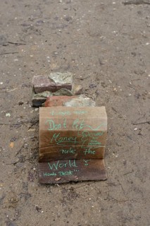 Protest sign in Hambach Forest, environmental activists protest against clearing for open-cast