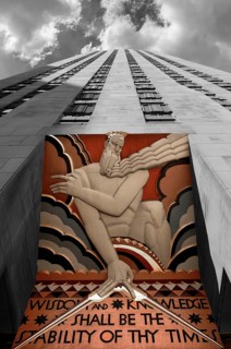 Art Deco relief on the Rockefeller Centre (office building), New York City, USA