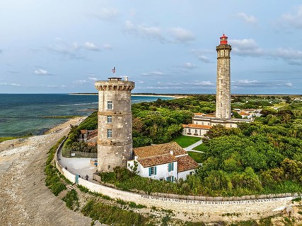 WHALE LIGHTHOUSE from a drone, Saint-Clement-des-Baleines, Atlantic, France