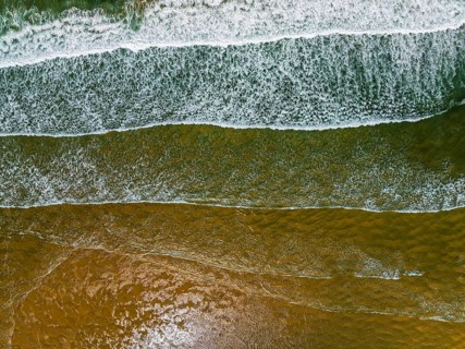 Top Down view over Waves and Contis beach from a drone, Saint Julien en Born, Saint-Julien-en-Born,