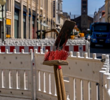 Roadworks in Brandenburger Straße, shopping street in Potsdam, Brandenburg, Germany