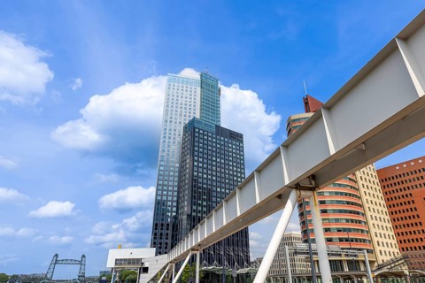 Holland, Rotterdam. Downtown financial business district panorama and city skyline