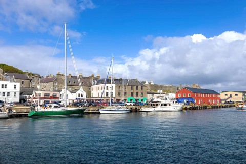 Lerwick, a coastal city in Shetland Scotland British Islands in England with scenic medieval houses