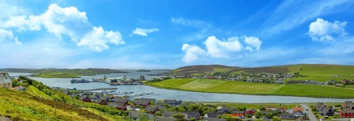 Scotland, Shetland. Town of Scalloway on the west coast ofthe Mainland, a fishing port
