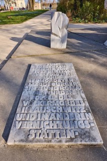 Memorial to the Persecution of the Sinti and Roma, park, path, blue sky, Am Dom, Magdeburg, state