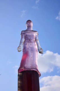 Mechthild von Magdeburg, sculptor Susan Turcot, sculpture, transparent plastic, blue sky, cumulus