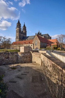 Magdeburg Cathedral, Gothic architecture, bastion Cleve, defence defence tower Cleve, bare winter