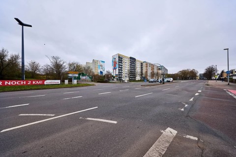 High-rise buildings, residential buildings, residential silos, lantern, asphalt road, lane