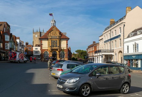 Historic town hall building in town centre of Marlborough, Wiltshire, England, UK