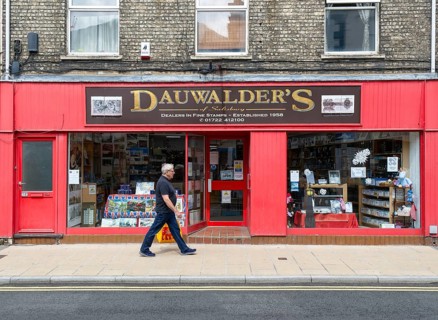 Dauwalder's shop dealers in fine stamps, Fisherton Street, Salisbury, Wiltshire, England, UK