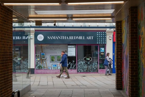 Samantha Redmill Art gallery shop store, Old George Mall shopping centre, Salisbury, Wiltshire,