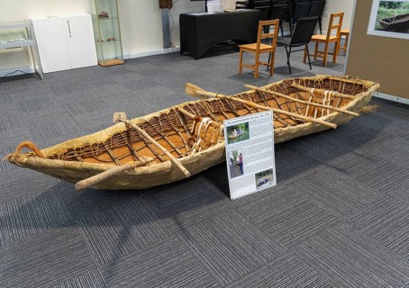 Experimental mesolithic hide boat, Amesbury History Centre, Amesbury, Wiltshire, England, UK