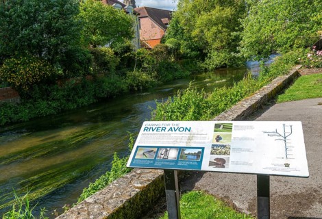 Caring for the River Avon ecology sign information, Salisbury, Wiltshire, England, UK