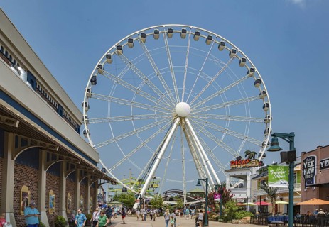 The Great Smoky Mountain Wheel ride attraction at The Island recreation center in Pigeon Forge,