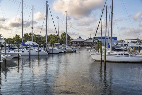 Oar House restaurant across Bayou Chico from the Yacht Harbor Marina off Pensacola Bay in downtown