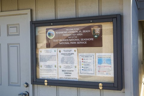 National Park Service sign welcomes visitors to the Rosamond Johnson Jr. Beach in the Perdido Key