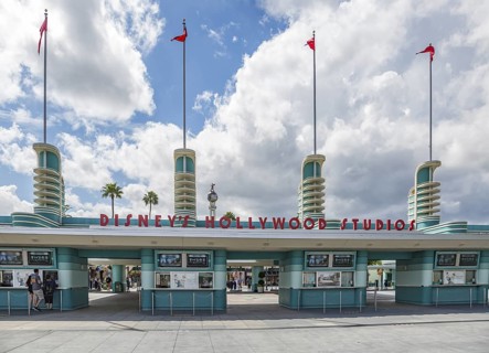 Art Deco entrance to Hollywood studios in Orlando, Florida