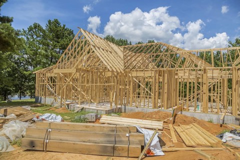New home construction with wood framing near Hattiesburg, Mississippi