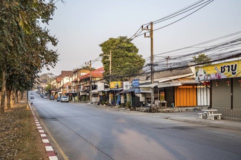 Retail businesses along Ban Du street in Chiang Rai, Thailand