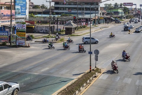 Motor scooter traffic in Chiang Rai, Thailand
