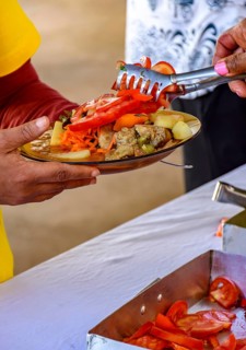 Typical Brazilian food being served in a popular restaurant for the local low-income population,
