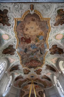 Vaulted ceiling with fresco painting, St Vitus Church, destroyed around 1630, rebuilt between 1661