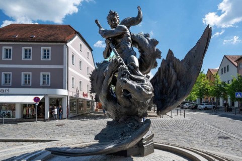 St George's Fountain, inaugurated in 1995, artist Peter Bubenik, Burglengenfeld, Upper Palatinate,