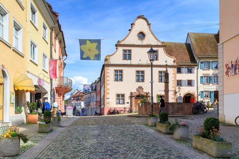 Historic buildings on the market square in Endingen am Kaiserstuhl, Baden-Württemberg, Germany