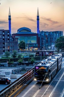 Utrecht city centre, Mosque Ulu Camii, Mosque at Utrecht Centraal station, trams, public transport