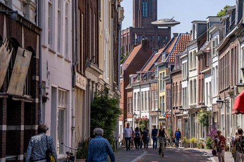 Utrecht, Netherlands, historic centre, Haverstraat, old town houses, lanterns, residential