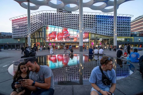 The station forecourt at Utrecht Centraal station, at the Hoog Catharijne shopping centre and