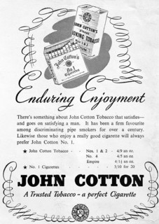 John Cotton's tobacco cigarettes advert London Illustrated News, 1949