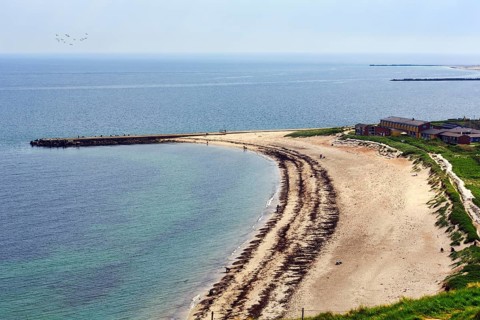 View from above, from Oberland to Weststrand with youth hostel, youth guest house, Heligoland