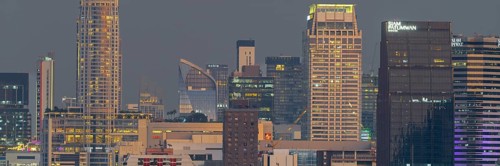 Panorama from Golden Mount, on the left the Centara Grand skyscraper, skyline of Bangkok, Thailand