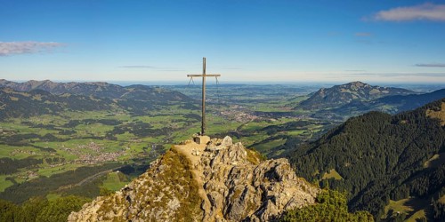 Panorama from the Rubihorn, 1957m, into the Illertal, Allgäu, Bavaria, Germany