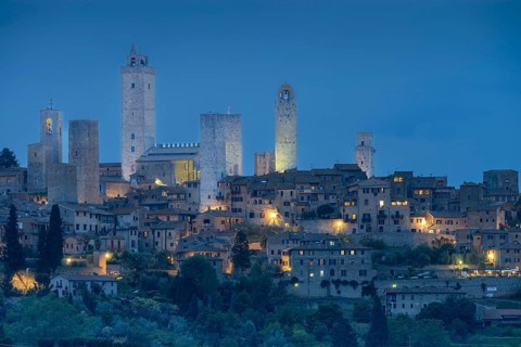 San Gimignano after sunset, Tuscany, Italy