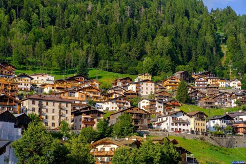 Farmhouses in Alleghe, Belluno, Dolomites, Veneto, Italy