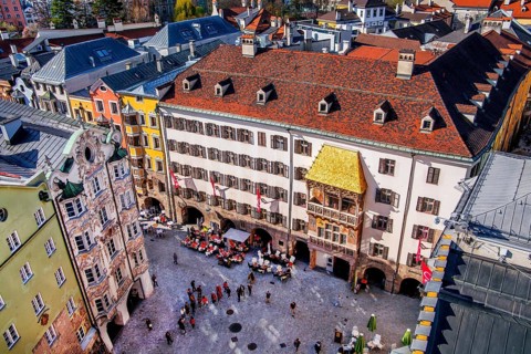 Herzog-Friedrich-Strasse in the old town centre with the Helblinghaus and the Golden Roof,