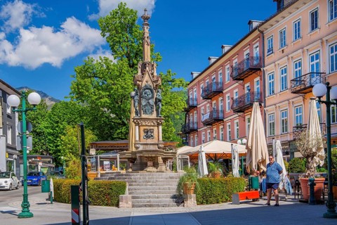 Franz-Carl-Fountain at Schröpferplatz, Bad Ischl, Trauntal, Salzkammergut, Upper Austria, Austria