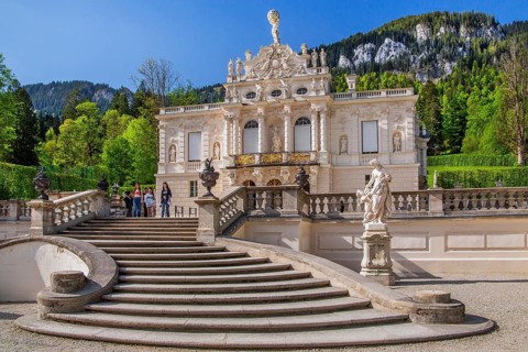 Portal of Linderhof Castle, municipality of Ettal, Ammergau Alps, Ammertal, Upper Bavaria, Bavaria,