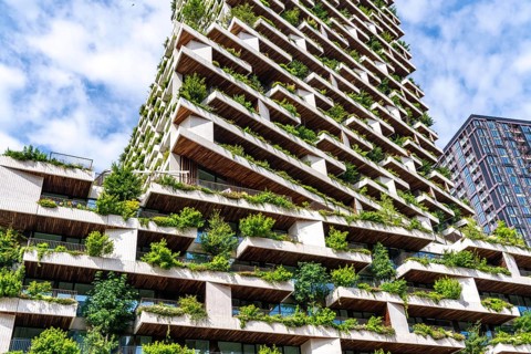 Wonderwoods residential tower, one of 2 green buildings, in Utrecht in the new Healthy Urban