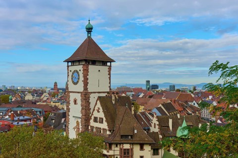 Schwabentor and historic old town, Freiburg im Breisgau, Black Forest, Baden-Württemberg, Germany