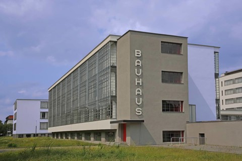 Bauhaus building by architect Walter Gropius 1925, inscription, Bauhaus, art, Dessau,
