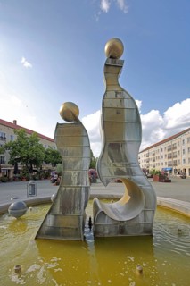 Fountain by Frank Schönemann 2007, modern art, spheres, artisan fountain, town hall square,