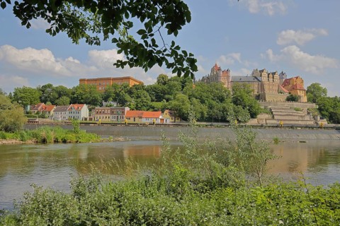 View of Carolinum castle and grammar school with river Saale, Renaissance, landmark, Saale valley,