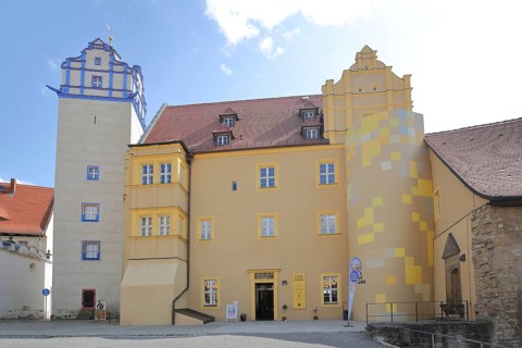 Renaissance castle with museum and Blue Tower, inner courtyard, Bernburg, Saxony-Anhalt, Germany