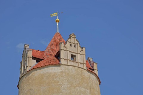Owl mirror tower, spire, detail, clipping, castle, Bernburg, Saxony-Anhalt, Germany
