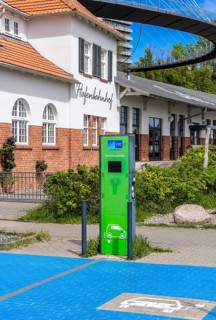 Green charging station for electromobility at the former harbour station in the city harbour of