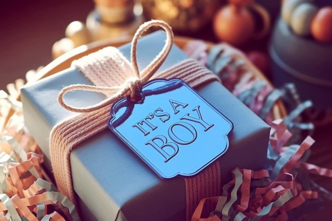 Baby blu egift box with tag with text it's a boy, a commentary on gender roles and stereotypes.